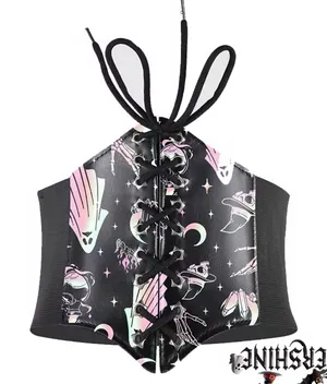Black Corset with Ghost and Witch Print thumbnail 1