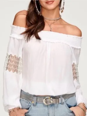 Ramy Brook Marla Blouse Size Small White Off‎ Shoulder Smocked Euro Summer Chic thumbnail 1