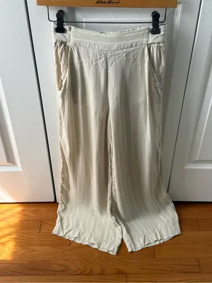 Aritzia Wilfred Fawn Wide Leg High Rise Tie Back Pants Cream Pinstripe thumbnail 3