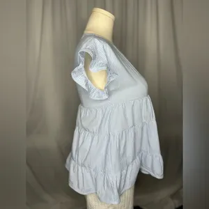 ANDREE BY UNIT Blue White Pinstripe Tiered Babydoll Top Size M (1122) thumbnail 5