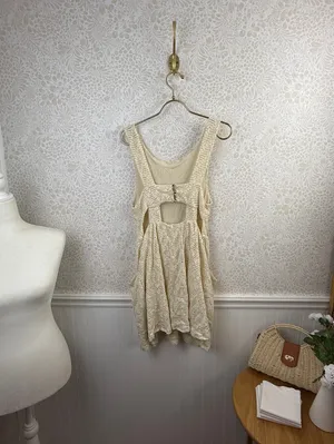 Free People Cream Poppy Pointelle Lace Pocket Mini Dress - Size - Medium thumbnail 7