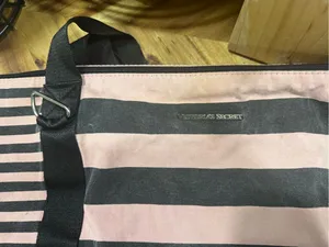 Victoria's Secret Pink and Black Striped Travel Duffel thumbnail 2
