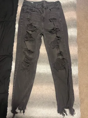 Black American Eagle Mom Jeans Ripped thumbnail 1