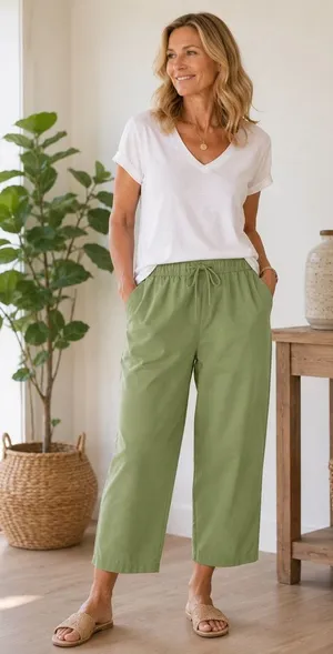 Reel Legends Olive Green Wide-Leg Crop Pants thumbnail 1