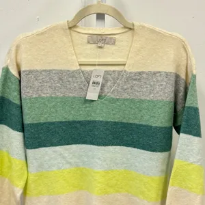 NWT Loft Striped V-Neck Sweater Women's XS Pastel Colorblock‎ Knit Pullover thumbnail 3
