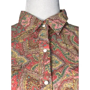 Tin Haul‎ Paisley Western Snap Shirt Pink Coral Turquoise Boho Cowgirl Small thumbnail 2