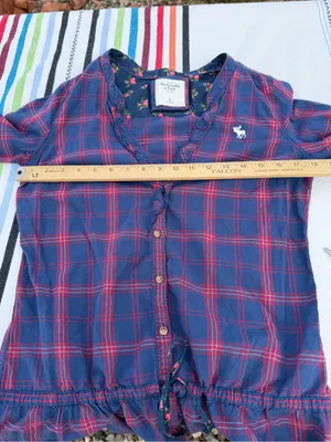 Y2K Abercrombie & Fitch Plaid Ruffle Peplum Tunic Top M Navy Red Floral thumbnail 9