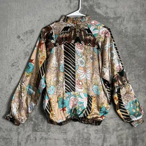 Z&L Europe‎ Patchwork Floral Bomber Jacket Boho Statement Golf Size Small Gold thumbnail 5