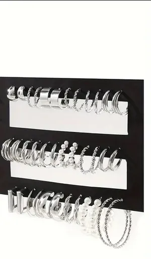 Silver 12PCS Bulk Set Hoop Earrings thumbnail 5