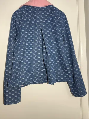 Anthropologie Dot & Lu Quilted Blue Floral Jacket Pink Collar Missing Zipper thumbnail 10