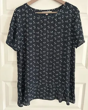 Loft Leaf Print Blouse Navy White Size S thumbnail 1