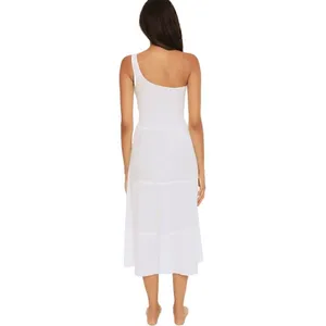 Becca by Rebecca Virtue Ponza Smocked One Shoulder Cover-up In White size L NWT thumbnail 2