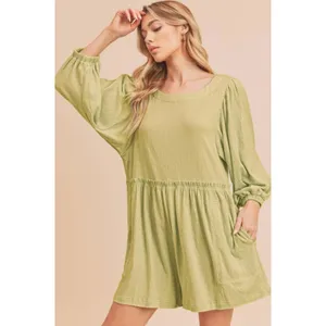 Aemi + Co Olive Green Frill Long‎ Sleeve Romper Relaxed Fit Pockets Size S thumbnail 2