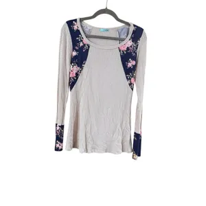 Women's P.S. Kate Long Sleeve Tee M Beige Navy Floral thumbnail 8