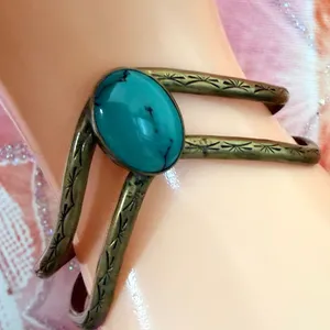 DCG Hand Tooled Brass Cuff Bracelet Turquoise thumbnail 6