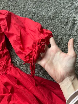 Red Peasant-Style Puff Sleeve Dress thumbnail 5