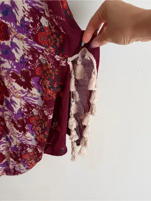 Intimately Free People Bali Wrapped in Blooms Shawl Kimono Burgundy Floral OS thumbnail 3