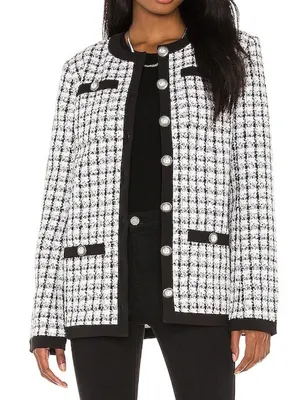 Lovers Friends Lucca Jacket Black White Metallic Sparkly Plaid Tweed Blazer Coat thumbnail 4