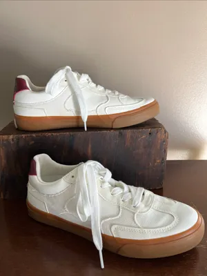 Blowfish Tastic White Low-Top Sneakers with Gum Sole and Burgundy Heel thumbnail 2