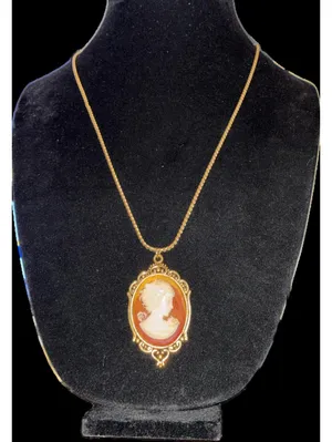 Vintage Style Gold Tone Cameo Necklace – Mid Century Victorian Revival 24” thumbnail 6