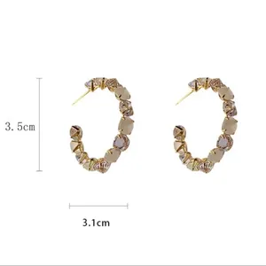 Big Opal Rhinestone C-Shaped Hoop Earrings for Women, Minimalist Wedding Party thumbnail 6