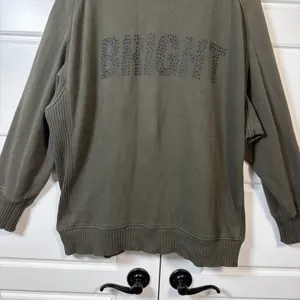 Aerie Sweatshirt Womens Large Olive Green Bright Star Studded Oversized Pullover thumbnail 6