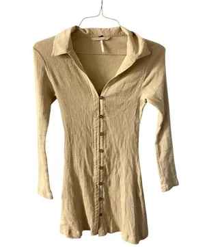 Free People Sunday Dreaming Collared Cotton Mini Dress XS Women’s Beige thumbnail 2
