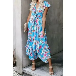 ✨VICI Deep V-Neck Bow Tie Front All Over Floral High Low Maxi Sz Medium Dress✨ thumbnail 3