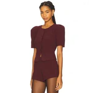 For Love & Lemons NWT Selena‎ Burgundy Short Sleeve Blazer Top Size XL thumbnail 2