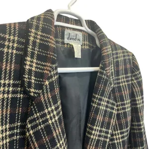 David N. Blazer Vintage Wool Plaid‎ Suede Trim Jacket Brown Black 10 Academia thumbnail 4