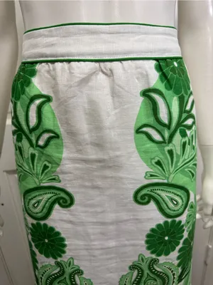 FARM RIO Women’s Midi Skirt White Green Floral Festival Linen Size Large thumbnail 5