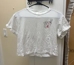 Dirtee Laundry White Chinese Takeout Cropped Graphic T-Shirt thumbnail 1