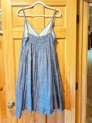 Gap Drop-Waist Maxi Dress Blue White Striped Spaghetti Strap Sundress women’s XL thumbnail 2