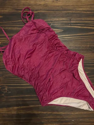 Cupshe medium deep pink shimmer ruched one piece swimsuit thumbnail 1
