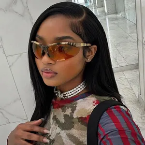 Y2K Green Camo Orange Shield Oversize Sunglasses Streetwear Grunge Baddie Trendy 2000s thumbnail 1