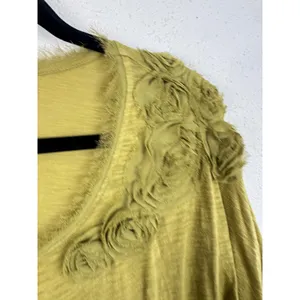 Grayson Womens Chartreuse Green‎ Pima Cotton Modal Rosette Fringe Top Medium thumbnail 3