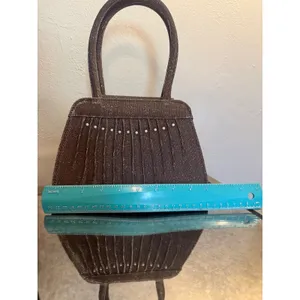 Retro y2k Brown Shimmer Pleated Faux Pearl Top Handle Evening Bag boho whimsi da thumbnail 7