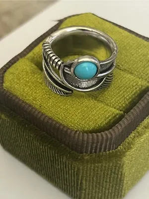 Turquoise Stone Silver Feather Wrap Ring thumbnail 3