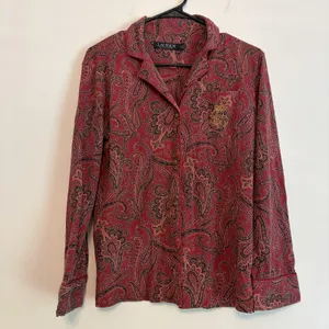 Lauren‎ Ralph Lauren Small Soft Knit Pajama Set Button Red Paisley Designer thumbnail 2