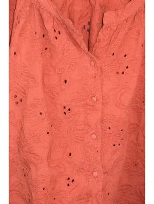 Rust Orange Eyelet Embroidered Puff Sleeve Button Front Blouse Boho Top 1X Size XL thumbnail 3