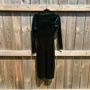 Huhot Women Green Velvet V Neck Long Sleeve Ruched Bodycon Tulip Hem Dress M thumbnail 3