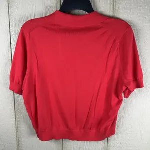 J.Crew Sweater Polo Women Medium Red Ultra-Fine Cotton Short Sleeve CG811 thumbnail 3
