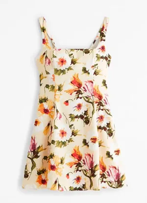 Abercrombie Fit & Flare Squareneck Mini Dress in Yellow thumbnail 1