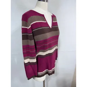 Croft & Barrow L‎ Purple Sweater Women's Striped V-Neck 3/4 Sleeve thumbnail 6