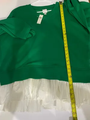 Anthropologie Maeve Green Long Sleeve V-Neck Twofer Knit Ruffle Pullover $118 L thumbnail 5