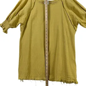 ShopTheMint Women M Yellow Boho Smocked Short Sleeve‎ Linen Blouse Fall Layering thumbnail 9