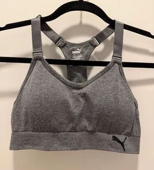 Puma Padded Sports Bra Grey Small thumbnail 1