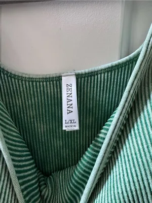 Zenana NWOT Green Washed Ribbed Seamless Tank Romper Removable Padded Cups thumbnail 4