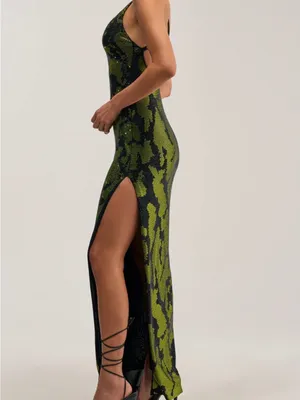 AKIRA Snakeskin Print sparkle gem luxury evening gown skit dress Medium thumbnail 5