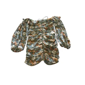 HELLO MOLLY Basque Country Dress Size 6 Medium‎ Green Floral Ruched Off Shoulder thumbnail 7